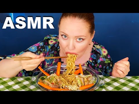 ASMR Chinese Miu Noodles + Pork Chops + Carrots | Soft and Crunchy Eating Sounds