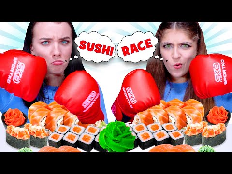 ASMR Sushi Race With Wierd Utensils | Mukbang By LiliBu