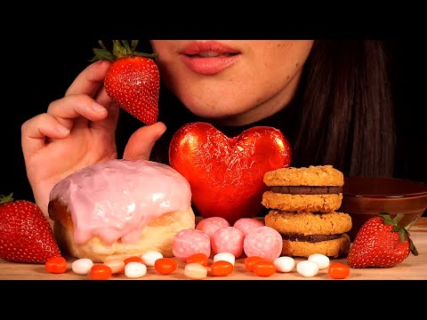 ASMR Chocolate Heart, Strawberry Iced Bun, Chocolate Cream Cookies | Valentine's Day Eating Sounds