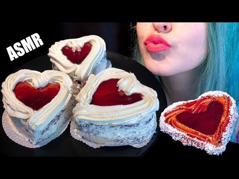ASMR: Soft & Sticky Cherry Heart Cakes | Valentine's Day 🍰❤ ~ Relaxing Eating [No Talking|V]😻