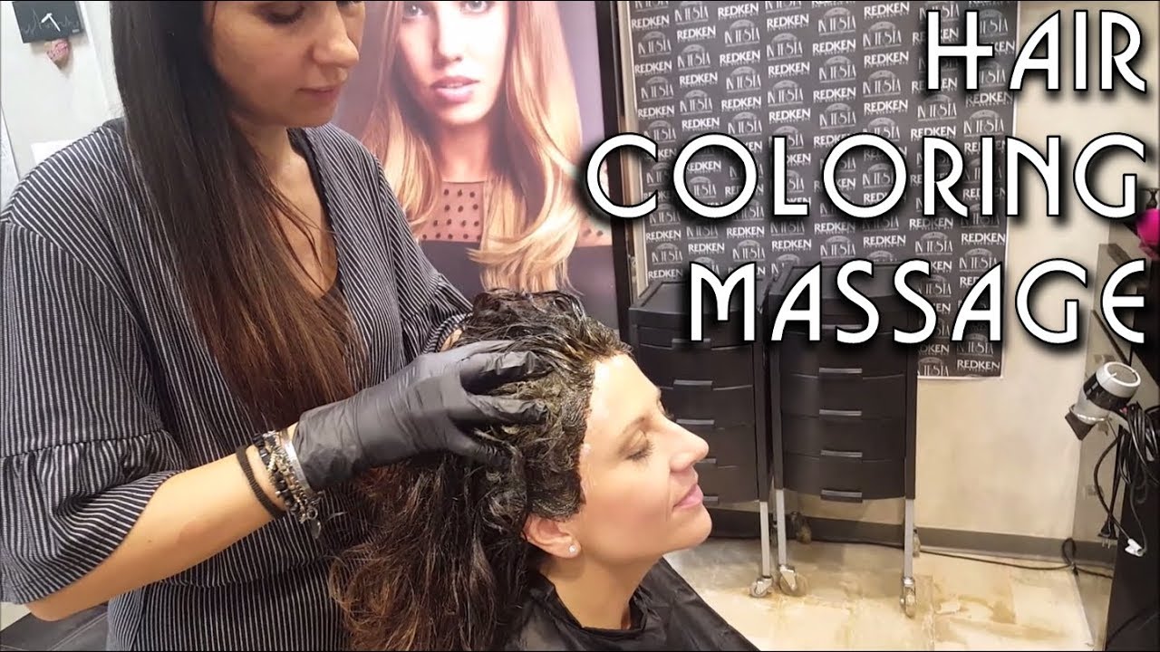 ✂️ Relaxing Hair Coloring at Salon - Head and Hair Massage  - ASMR no talking