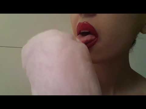 ASMR licking cotton candy sucking