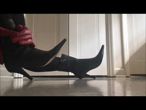 .::ASMR::. Red leather gloves frisk a pair of leather booties