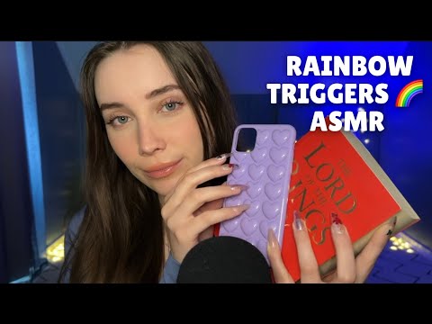 Trigger items for each colour of the rainbow 🌈 ASMR tapping and scratching ❤️