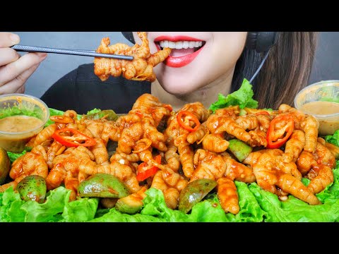 ASMR EATING CHICKEN FEET WITH SPICY THAILAND SAUCE , EATING SOUNDS | LINH-ASMR