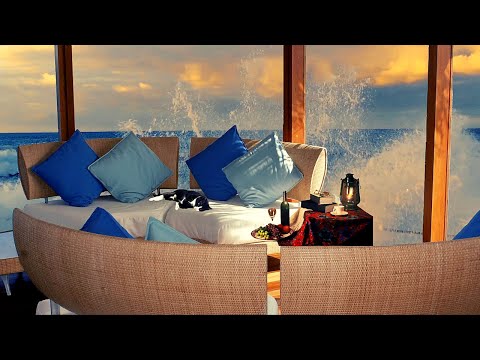🌊☕Cozy Seaside Cafe Ambience [ASMR] for Study, Reading, Relax, Sleep🔥Fireplace , Cat Purring & Music