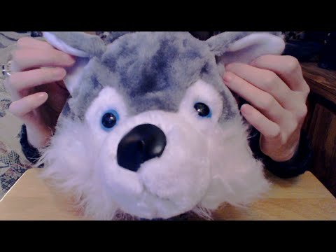 [ASMR] Petting/Massaging Wolf Hat with Microphone Inside (No Talking)