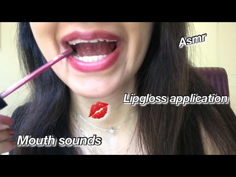 ASMR | Up close lipgloss application , mouth sounds and soft kisses