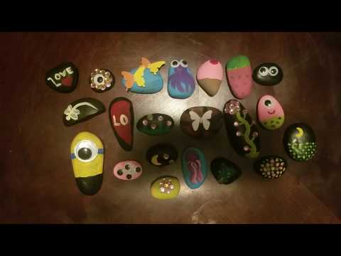 ASMR| painted rock show&tell... gum chewing (USE HEADPHONES)