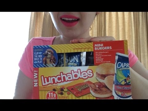 ASMR Eating Lunchables Chips with Nacho Cheese and Salsa and Mini Burgers!