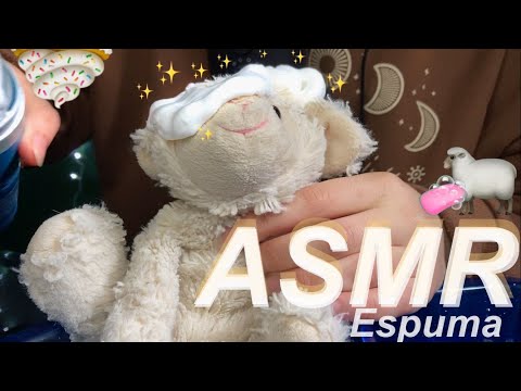 ASMR espuma na ovelha de pelúcia🐑/banho com sons de boca🧼