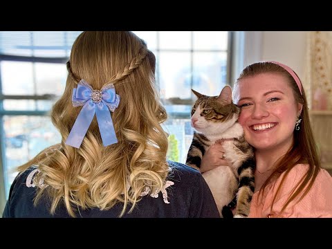 ASMR Real Person Hair Brushing, Curling, Styling, with Kitty and Talking Chatting ASMR For Sleep