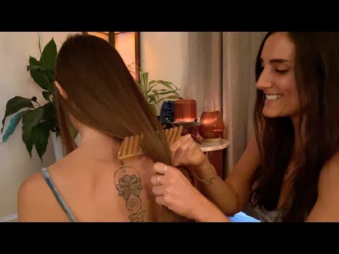 ASMR Chatty Hair Play with my Best Friend | Brushing, Back Tracing ✨ (Whisper, Real Person ASMR)