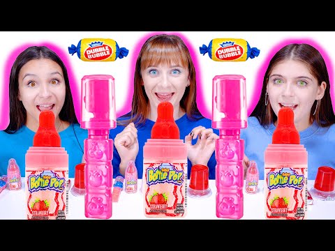 ASMR Candy Race Party (Blue Candy, Chocolate Drink, Bubble Gum) Eating Sounds LiLiBu