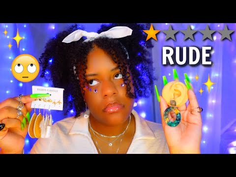 ASMR 💜✨Your RUDE Earring Stylist Helps You Find New Earrings 🙄✨ (WORST REVIEWED STYLIST ⭐)
