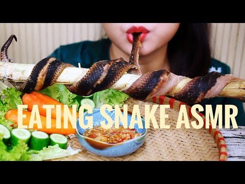 ASMR Snake grill with sugar cane,VietNam exotic food (EXTREME CHEWY EATING SOUNDS)|LINH-ASMR