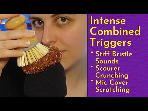 ASMR Intense Combined Triggers Experiment- Stiff Bristles + Scourer  Crunches + Mic Cover Scratching