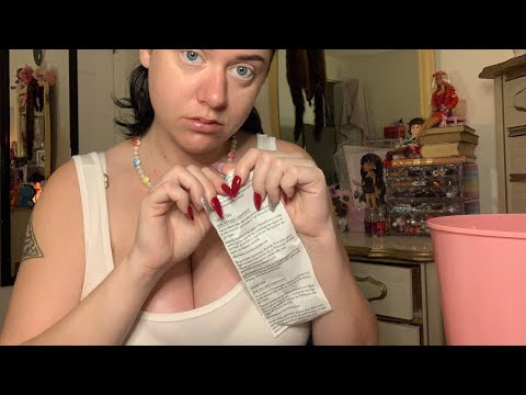 ASMR Girl in Tank Top Ripping/ Tearing/ Shredding Receipts Paper (fast & aggressive)