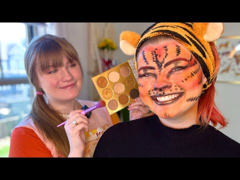 ASMR Tiger Makeup on my Identical Twin Sister | Real Person RP for Tingles, Relaxation, & Sleep