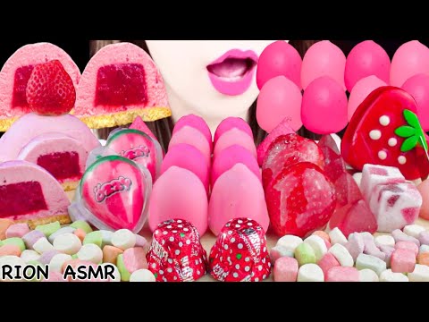 【ASMR】PINK&RED DESSERTS💗❤️ CHOCOLATE COVERED ICE CREAM,STRAWBERRY MOUSSE  MUKBANG 먹방 EATING SOUNDS