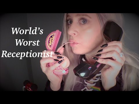 ASMR Gum Chewing Worst Rated Receptionist Role Play | Whispered, Typing, Newspaper Crinkling