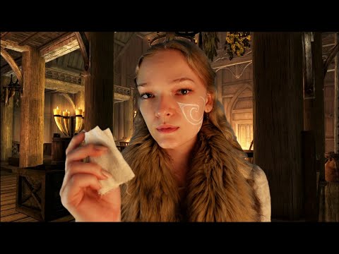 Warming up in the Skaal Village 🏹 Skyrim ASMR Roleplay (taking care of your wounds)