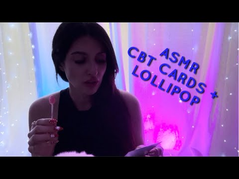 ASMR Lollipop 🍭/ Hard Candy + Tips to Relieve Stress - CBT Cards (Whispered, lots of Mouth sounds)