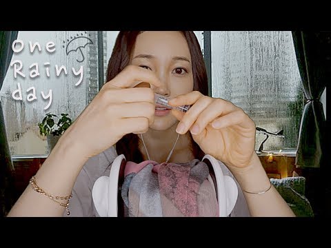 ASMR Relaxing Ear Cleaning👂Tapping with Rain Sounds