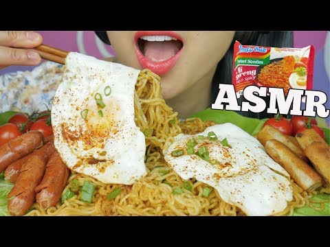 ASMR SPICY INDOMIE MI GORENG + FRIED EGGS + SAUSAGE + VEGGIES (EATING SOUNDS) NO TALKING | SAS-ASMR