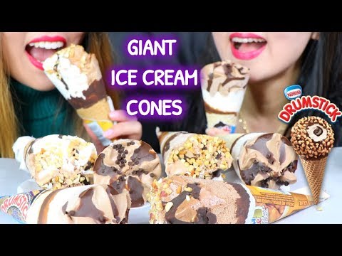 ASMR GIANT ICE CREAM CONES *FAIL* 아이스크림 콘 리얼사운드 먹방 アイスクリーム 冰淇淋 Kem cây | Kim&Liz ASMR