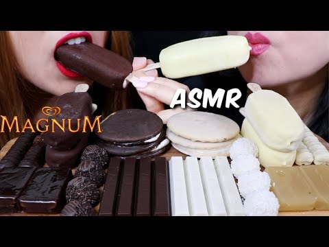 ASMR DARK + WHITE CHOCOLATE (MAGNUM ICE CREAM, TWIX, KITKAT, MOON PIE) 리얼사운드 먹방 | Kim&Liz ASMR