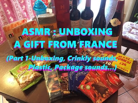 ASMR Unboxing a Gift, Chocolate, Wine & Crinkly Package-PART 1