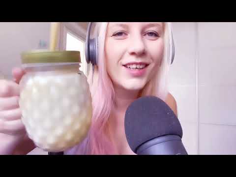 ASMR drinking milkshake, tapping and scratching glass & more triggers