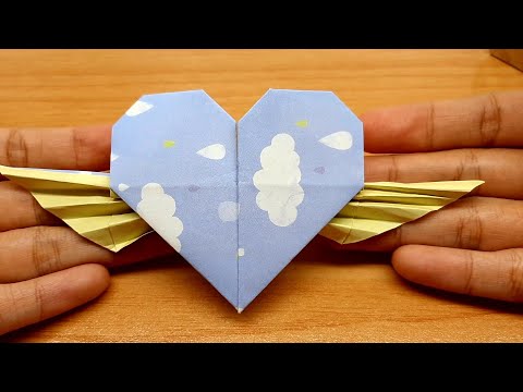 Origami heart shaped paper with wings It's easy to make and comes out beautiful.