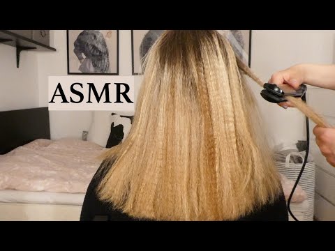ASMR sleep-inducing hair styling/crimping 💛 (hair play, hair brushing, spraying sounds, no talking)