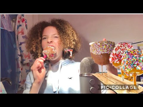 ASMR | Candied Apples (chocolate,sprinkles) CRUNCHY EATING SOUNDS🍎 🍫| collab w/ Panda Eats ASMR