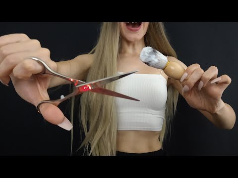 Boyfriend Teaches Sweet Girlfriend How to Cut His Long Beard - ASMR Beard-cut, Shave