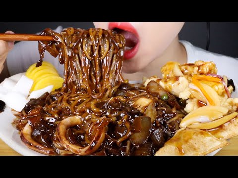 ASMR Black Bean Noodles and Sweet and Sour Pork | Jjajangmyeon and Tangsuyuk | Eating Sounds Mukbang