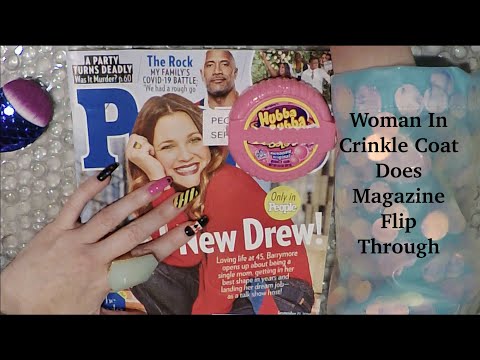 ASMR Gum Chewing Lady Does Magazine Flip Through in Crinkle Coat | Drew Barrymore | Relaxing & Fun