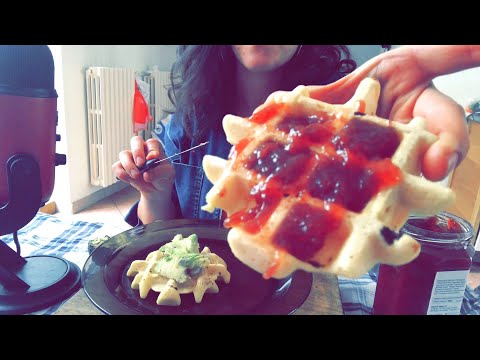 Vegan Gluten Free Waffles+Strawberry Jam+Avocado ASMR MUKBANG BIG BITES