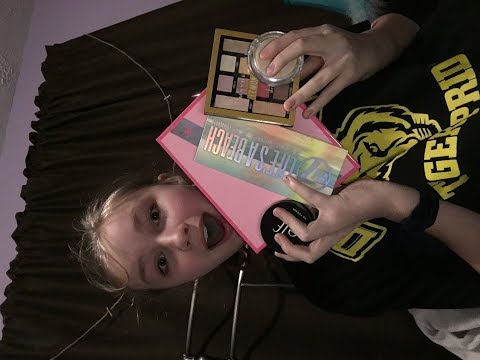 ASMR* packing my makeup for a sleepover/updated makeup collection. (SLIGHTLY LOUDER TRIGGERS)