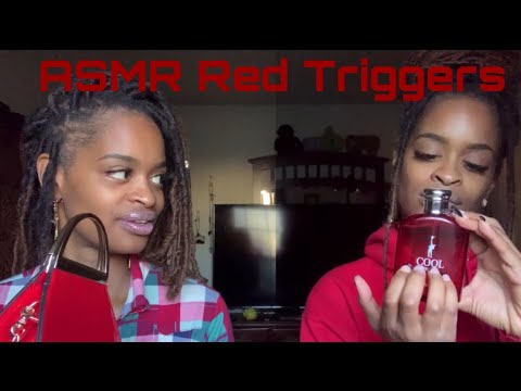 ASMR Twins | Red Triggers ‼️ (Tapping + Whispering)