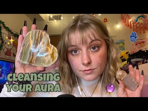 ASMR Cleansing and Refreshing Your Aura w/ Crystals and Energy Work, Crystal Tapping + Scratching🪬