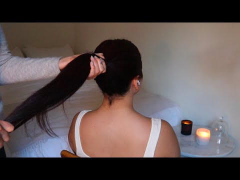 ASMR melt your stress away 🫠 hair play + gentle massage on Priscila (whisper)