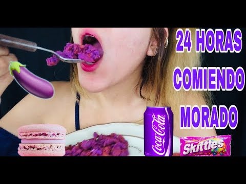 ASMR ESPAÑOL/ 24 HORAS COMIENDO COMIDA MORADA