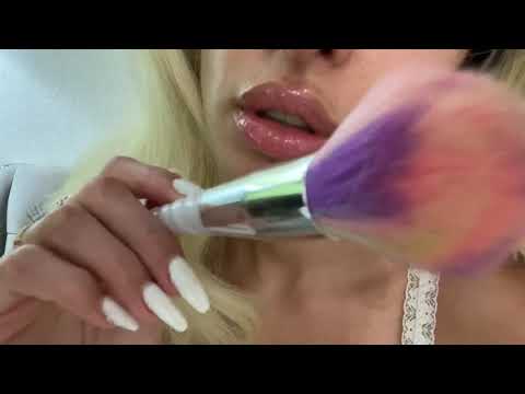 ASMR Kisses and Whispered Compliments with Camera Brushing & Tongue Clicks (Lipgloss in Beginning)
