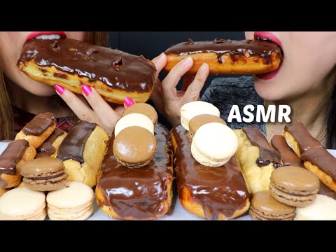 ASMR CHOCOLATE ECLAIRS + MACARONS *BIG BITES* 초콜릿 에클레어 마카롱 チョコレートcoklat 리얼사운드 먹방 | Kim&Liz ASMR