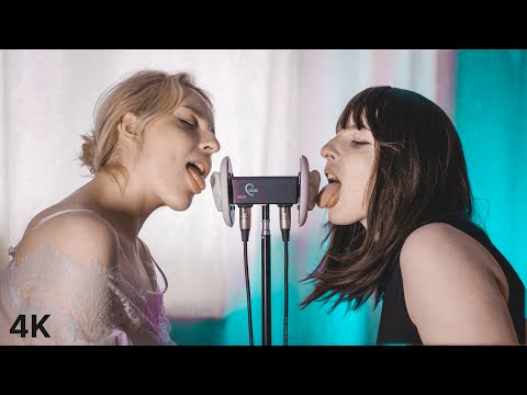 ASMR Twins Licking, Double mouth sounds with Elsa [3Dio, 4K]