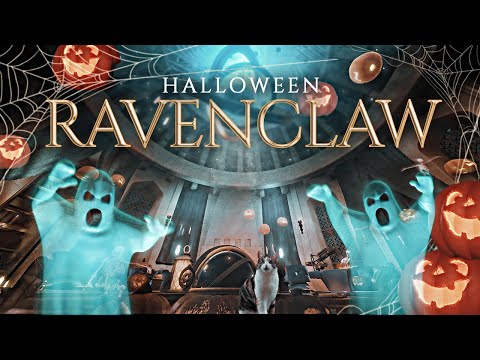 Ravenclaw Halloween Night 🎃✨💀 Ambience + Soft Music | Thunderstorm + Fireplace | Hogwarts Inspired