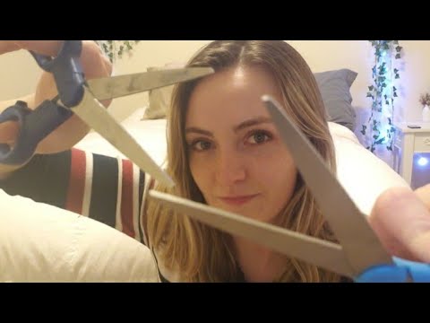 ASMR haircut snip snip (from a friend) with personal attention, hand movements, and scissor sounds